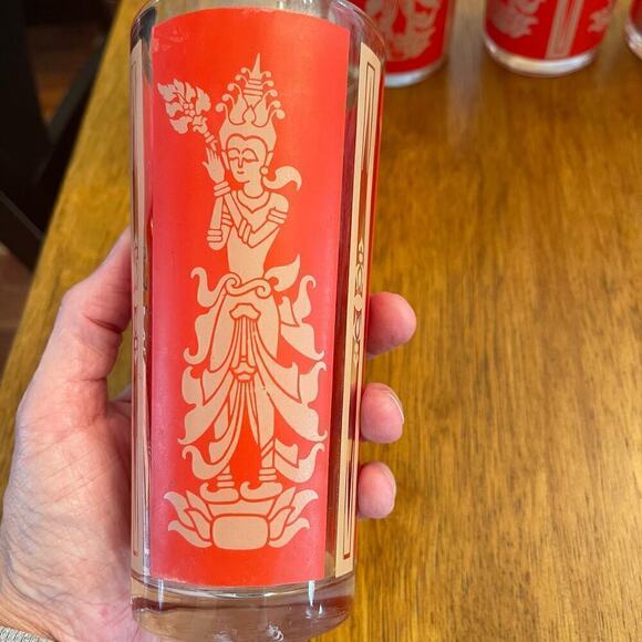 Vintage Set of 4 MCM Red and Gold Thai Princess Highball Glasses - Picture 5 of 5